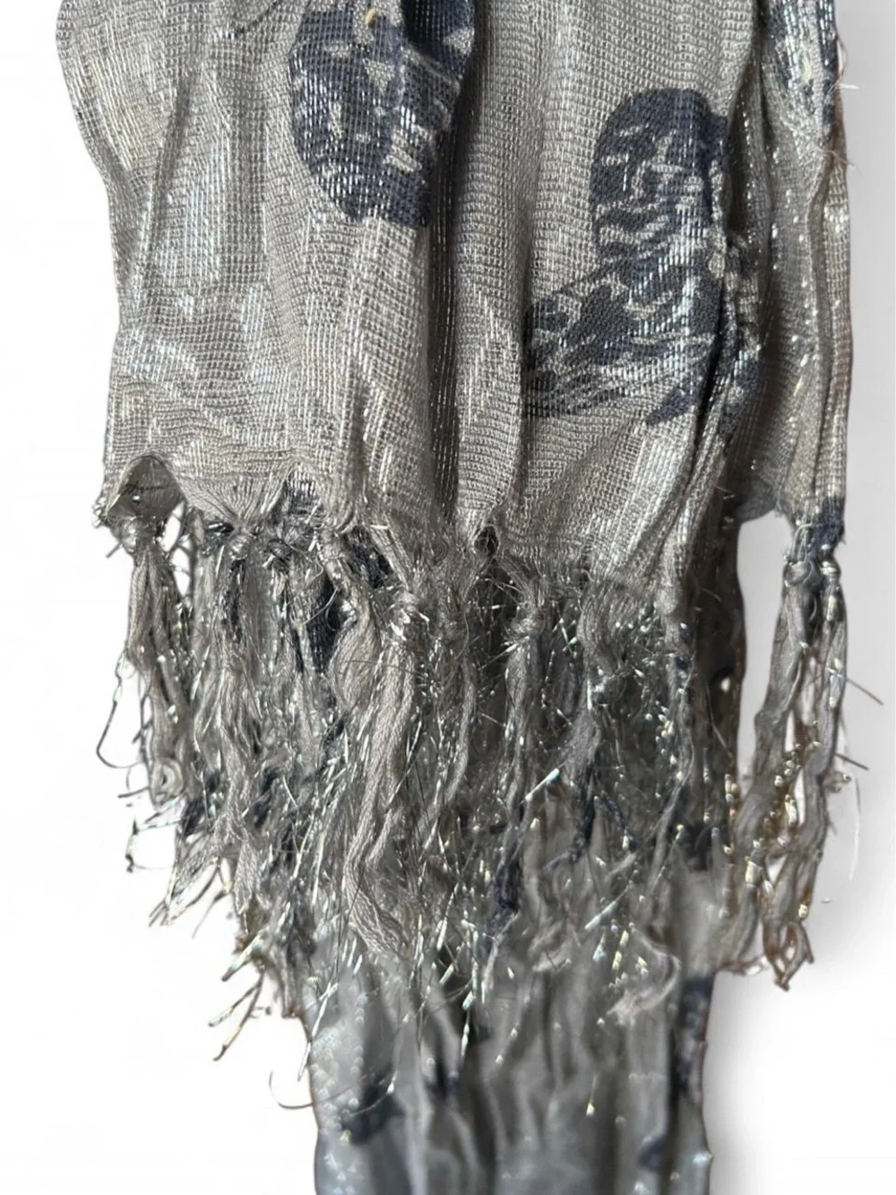 Y2K Silver Metallic Butterfly Fringe Neck Scarf Black Whimsigoth Dark Academia M